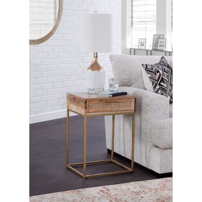 Auckland 25" Tall Solid Wood and Metal Natural End Table