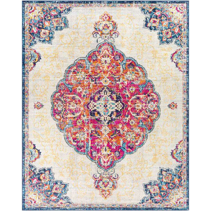 Livabliss Okeefe Vibrant Floral Medallion Area Rug