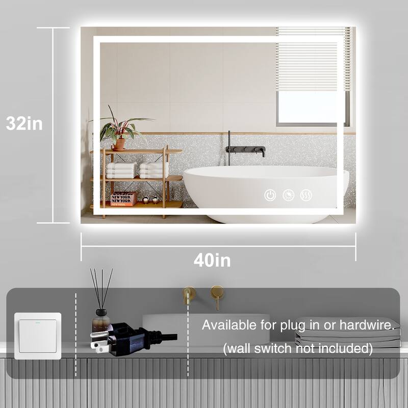 LED Bathroom mirror with Light,Dimmable 3 Colors Temperature Anti-fog Wall Mounted LED Bathroom Mirror(Frontlit & Backlit)