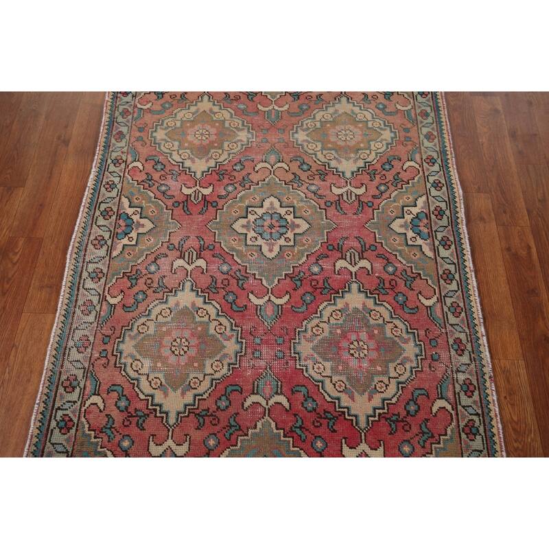 Pink Geometric Tabriz Persian Accent Rug Handmade Wool Carpet - 3'2" x 4'9"
