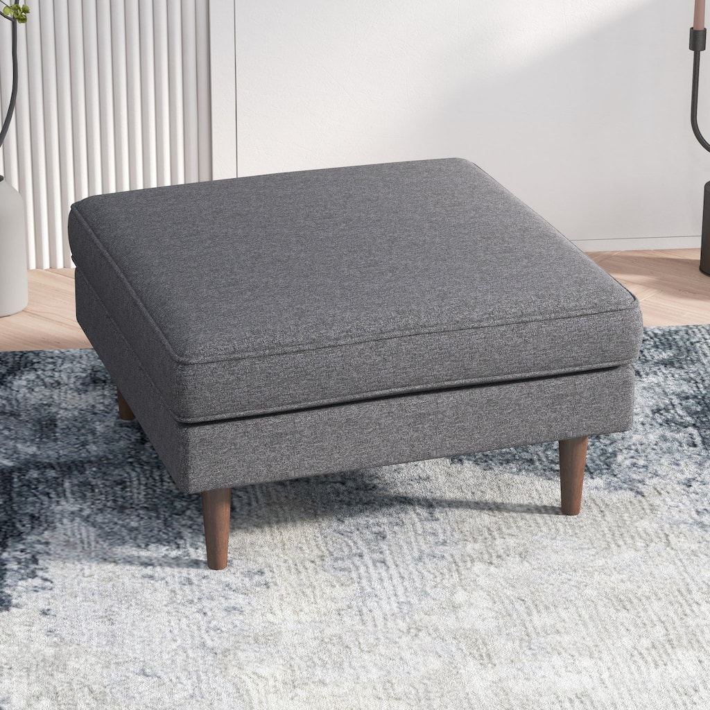 Amber Square Upholstered Ottoman Seaside Grey Fabric with Solid Wood Legs