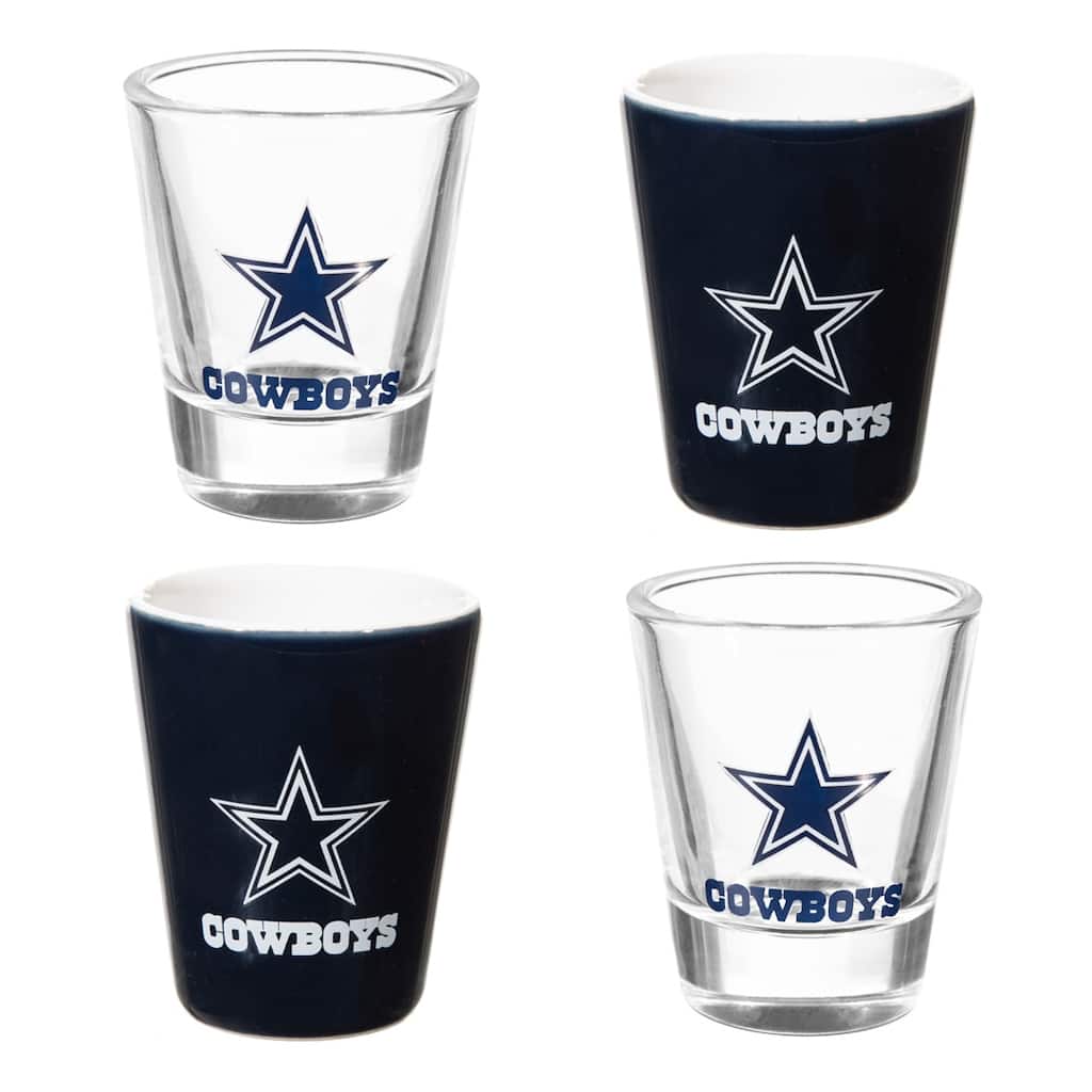 4-Piece Ceramic and Glass 2 oz. Shot Glass Set, Dallas Cowboys