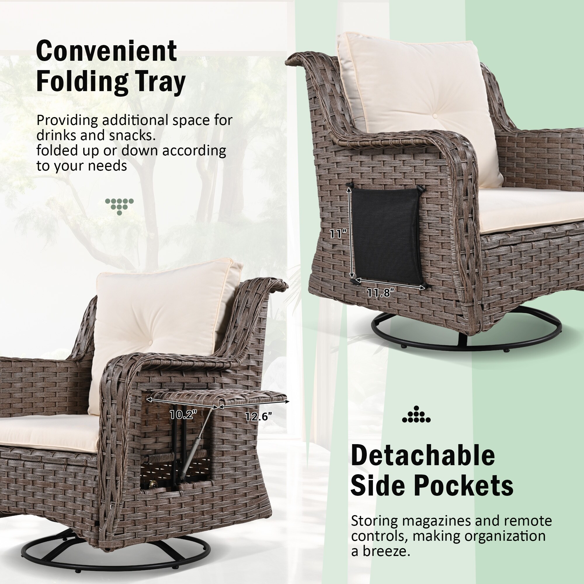 5 Piece Patio Swivel Chair Set Outdoor Rocking Chairs with Pet House Ottomans and Pop Up Cool Bar Table