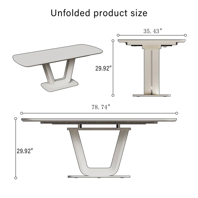 Expandable Grey White MDF Dining Table with U-Shaped Legs for Family Gatherings 2-8 Seats - 63”-78.74”L x 35.43''W x 29.92”H