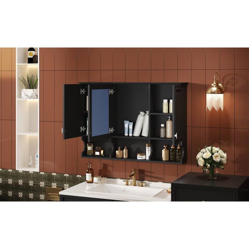 Rossetta 41'' High-Definition Mirror Bathroom Cabinet with Half-Moon Shape Open Shelves and Soft-Closing Hinges