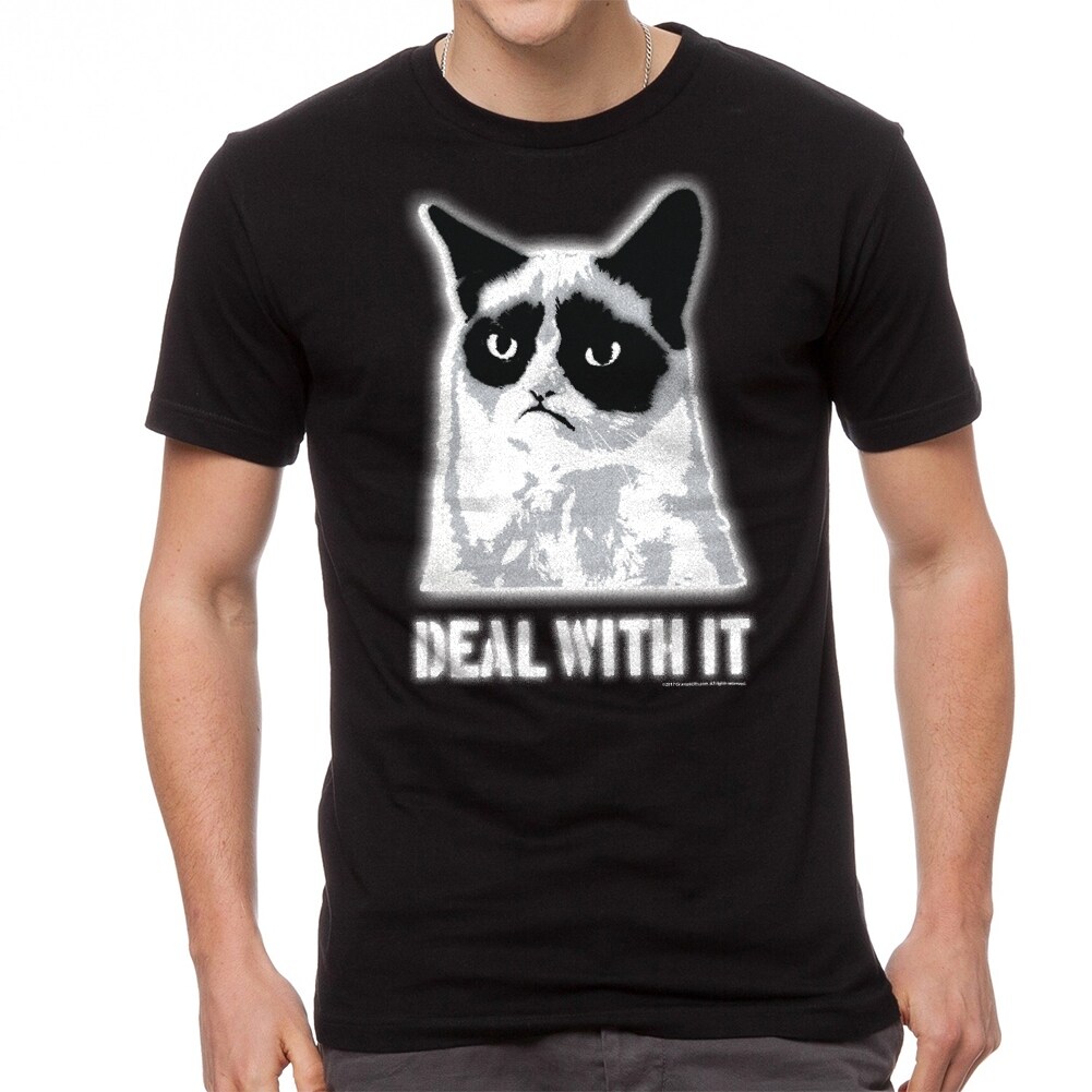 Shop Grumpy Cat Deal With It Men S Black Funny T Shirt Overstock 25576369