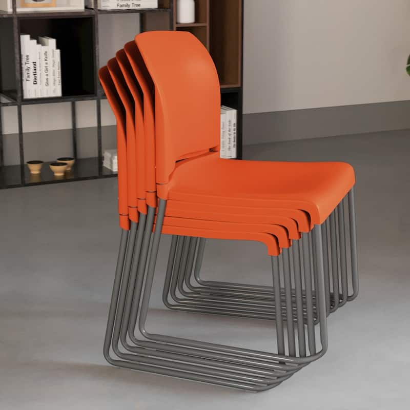 5 Pack 880 lb. Capacity Full Back Contoured Sled Base Stack Chair