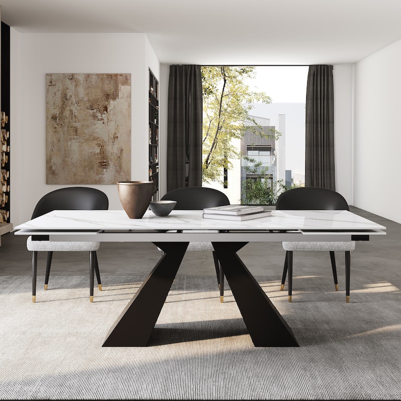 Extendable Rectangular Sintered Stone Double Pedestal Dining Table