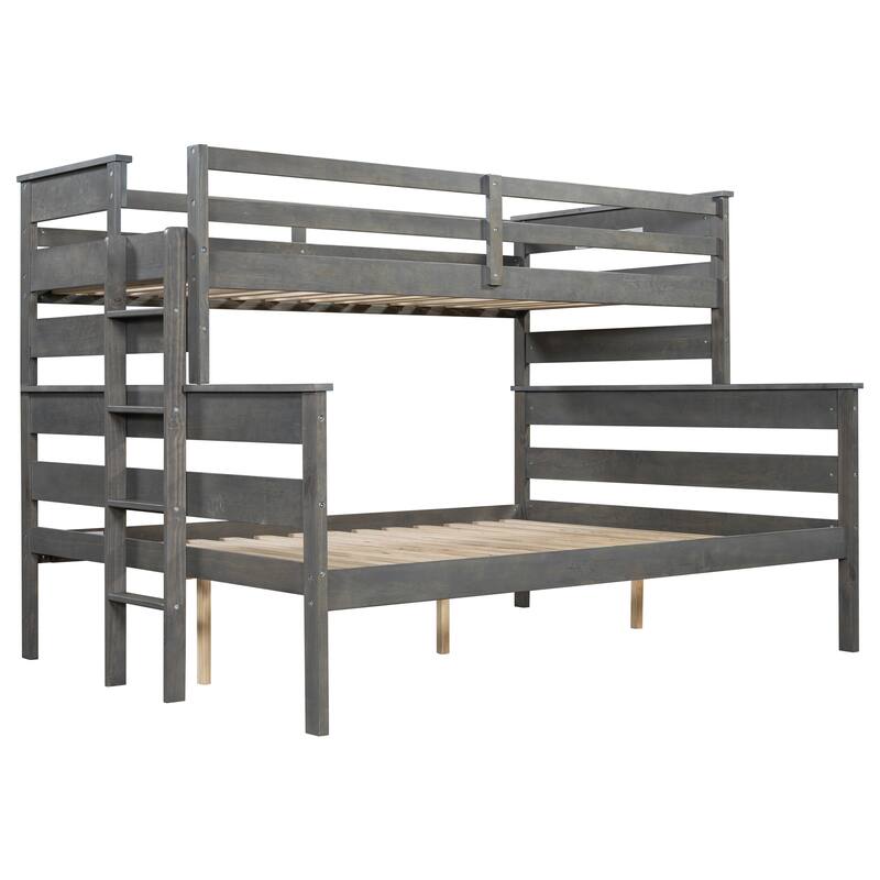Solid Wood Twin XL Over Queen Bunk Bed with Ladder and Slat Support, Bedroom Detachable Bed Frame for Kid Adult Boy Girl Teen