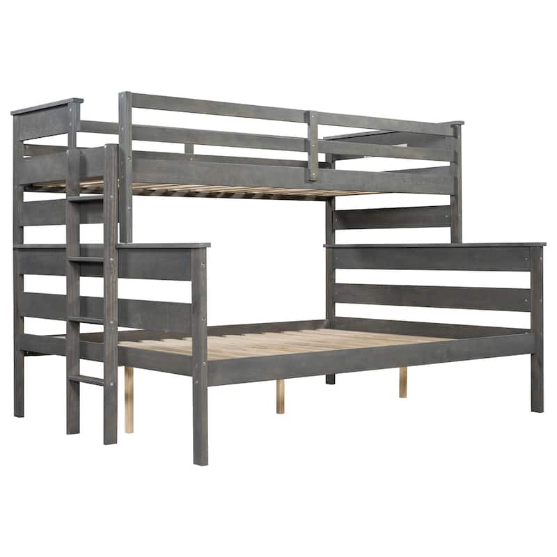 Wood Twin XL over Queen Bunk Bed with Ladder, Detachable Design, No Box Spring Required, Sturdy Pine Wood Frame