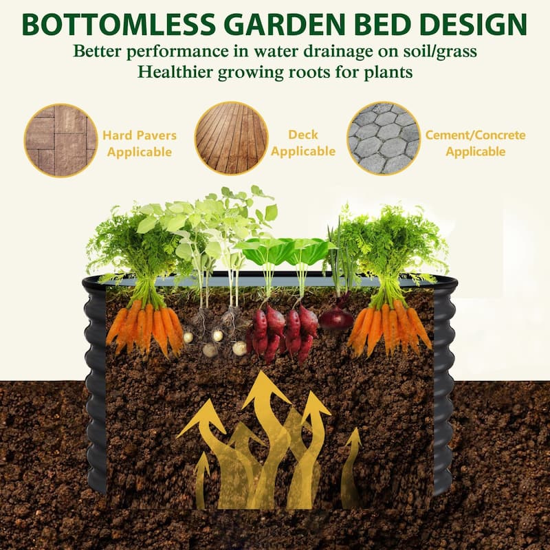 2-in-1 Modular Galvanized Steel Raised Garden Bed for Outdoor Gardening
