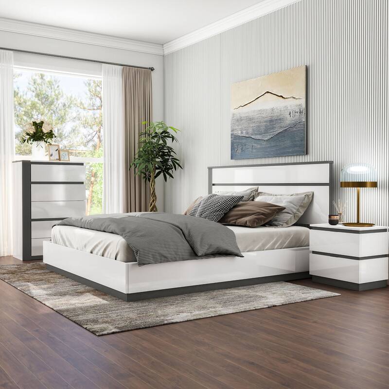 Furniture of America Conjira Modern 3-Piece White Wood Platform Bedroom Set - Queen