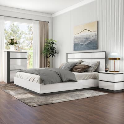 Furniture of America Conjira Modern 3-Piece White Wood Platform Bedroom Set