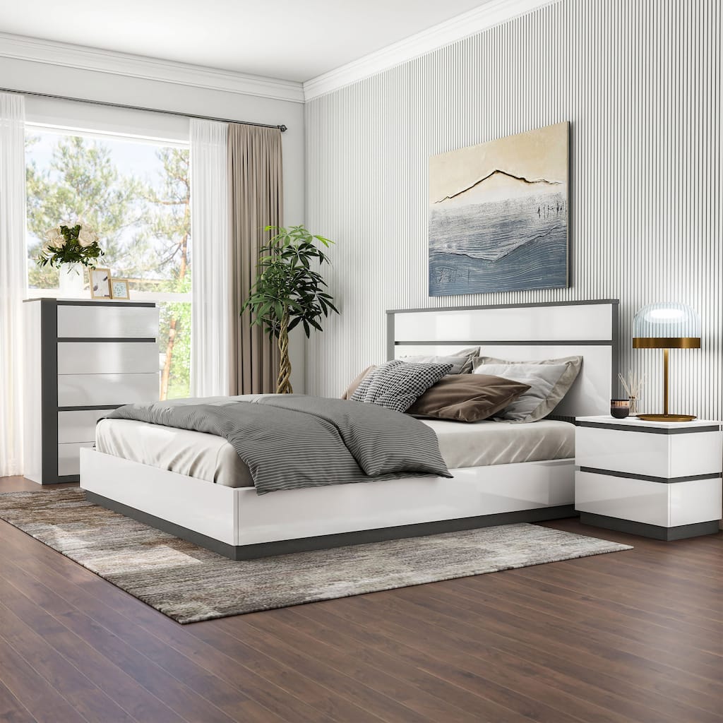 Furniture of America Conjira Modern 3-Piece White Wood Platform Bedroom Set
