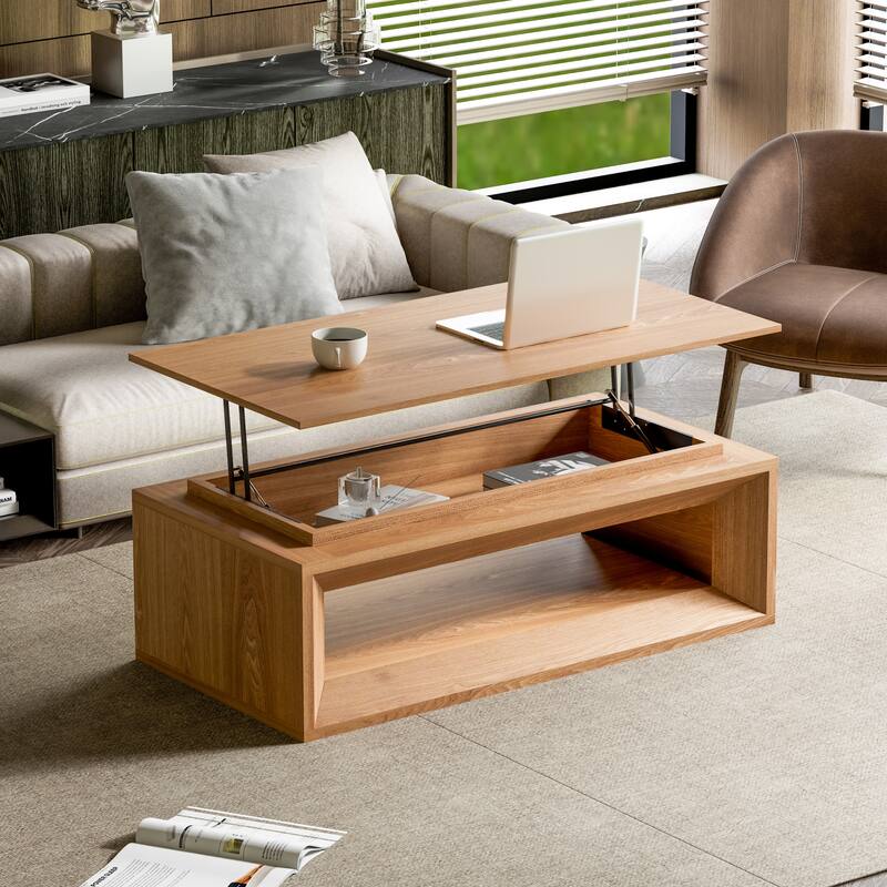 43.3" Lift Top Rectangle Modern Wood Veneer MDF Coffee Table with Storage