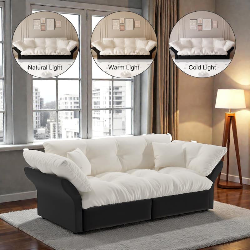 74.8 Inch Queen Pull Out Sofa Bed, 3 in 1 Convertible Velvet Sleeper Loveseat with Tufted Cushions