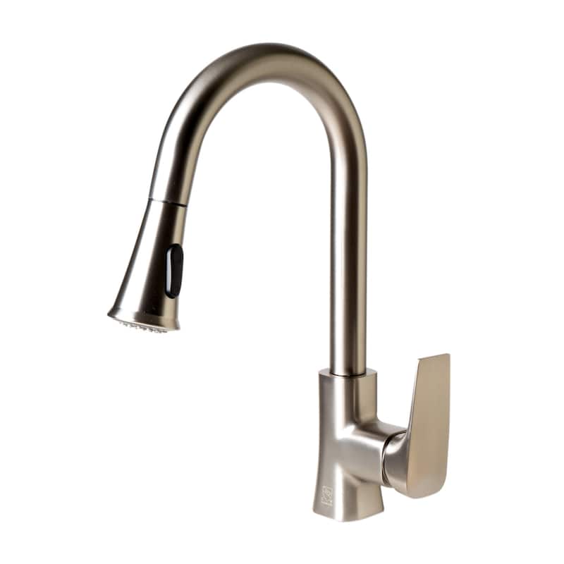 Brushed Nickel Square Gooseneck Pull Down Kitchen Faucet