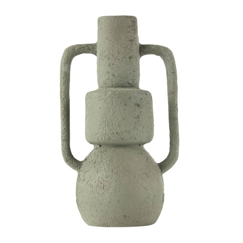 Light Gray Paper Mache Abstract Textured Vase with Squared Handles
