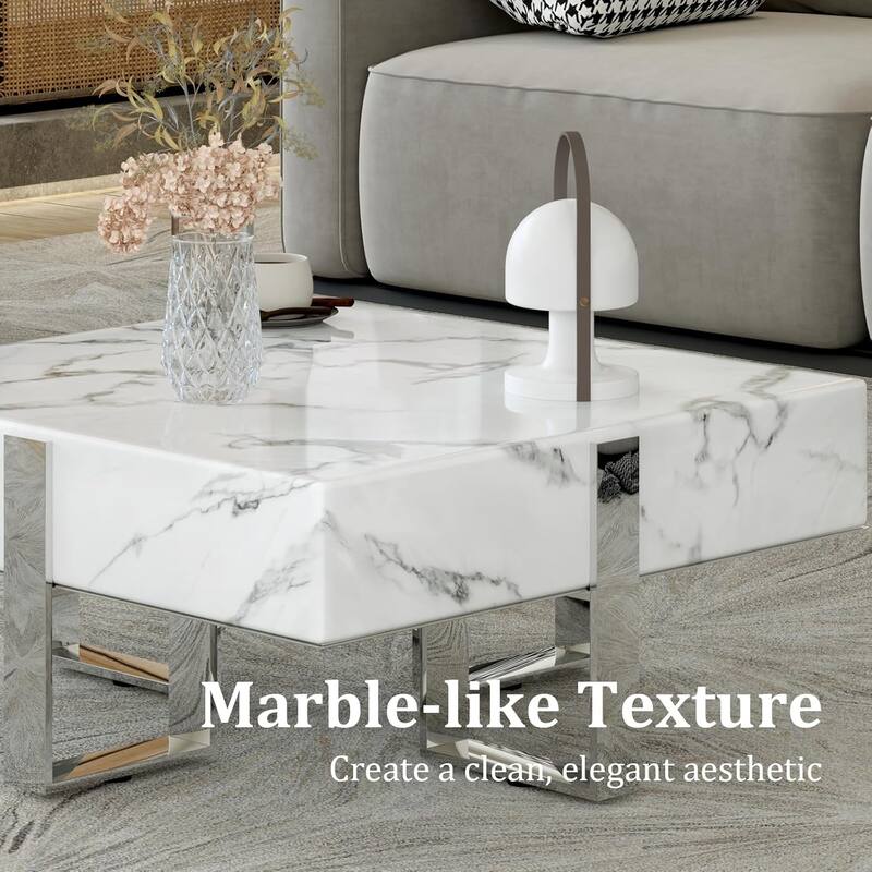 Modern Luxury Square Faux Marble Coffee Table Set Nesting Coffee Table with End Table