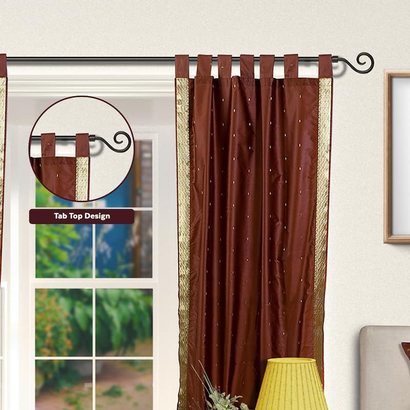 Brown Tab Top Sheer Sari Curtain / Drape / Panel - Piece