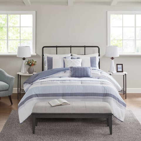 Madison Park Levi Blue/ Natural 5 Piece Jacquard Comforter Set
