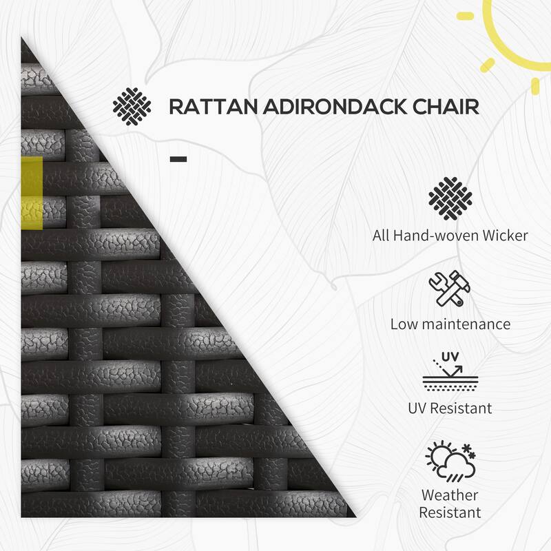 Outdoor Wicker Adirondack Chair, Patio Fire Pit Chair with Soft Cushions, Tall Curved Backrest & Armrests