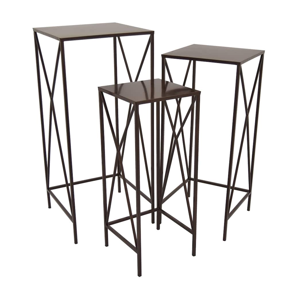 Plutus Brands Metal Plant Stand in Brown Metal Set of 3