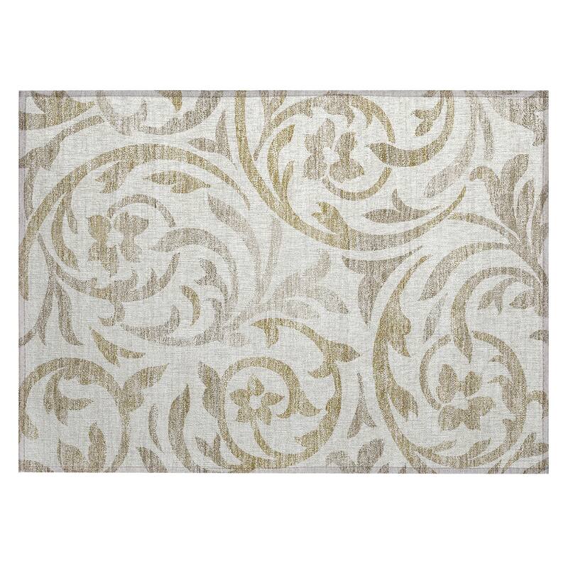 Machine Washable Indoor/ Outdoor Chantille Floral Scroll Rug