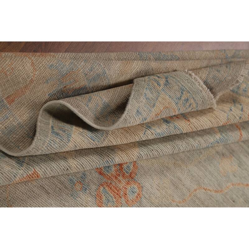 Hand Knotted Oriental 100% Wool Carpet Transitional All-Over Greys & Charcoal Oushak Area Rug - 9' 0'' X 6' 2''