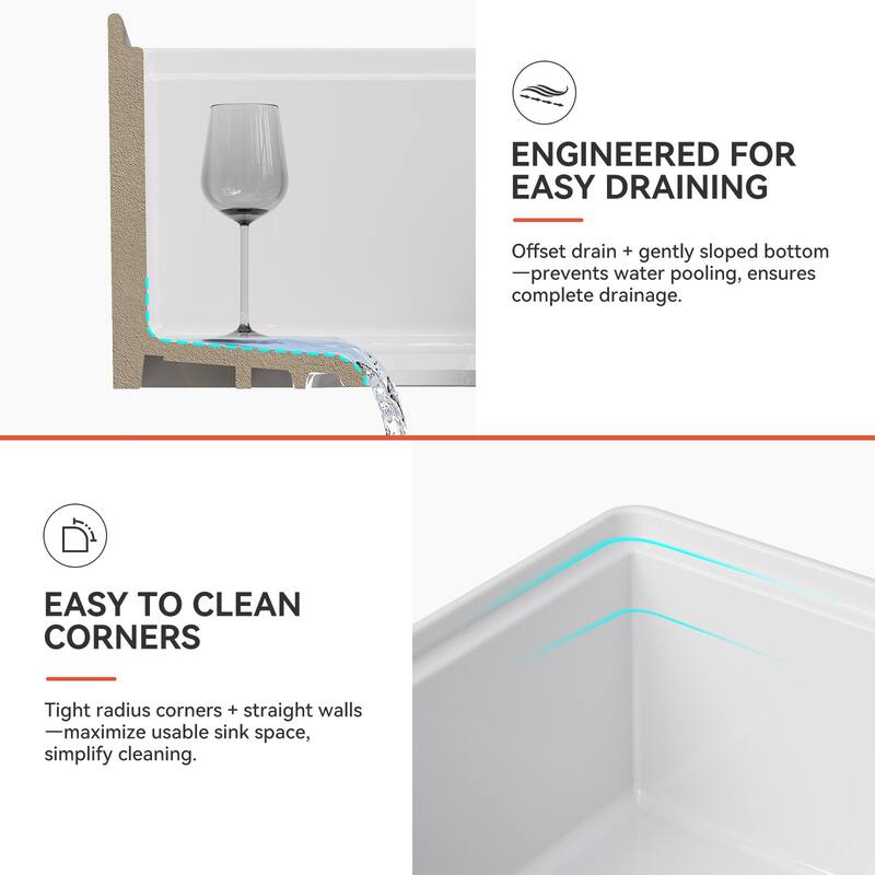 HOROW 33 in. Farmhouse/Apron-Front 50/50 Double Bowl White Fireclay Kitchen Sink with Workstation,Cutting Board,Grid, Strainer