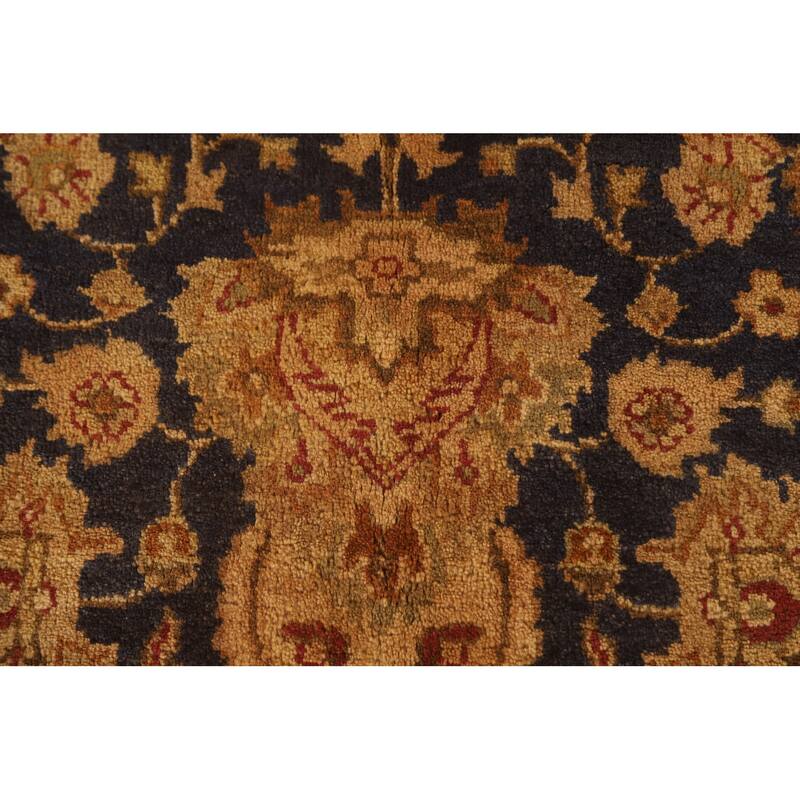 Navy Blue Floral Agra Oriental Area Rug Hand-Knotted Wool Carpet - 5'11" x 8'11"