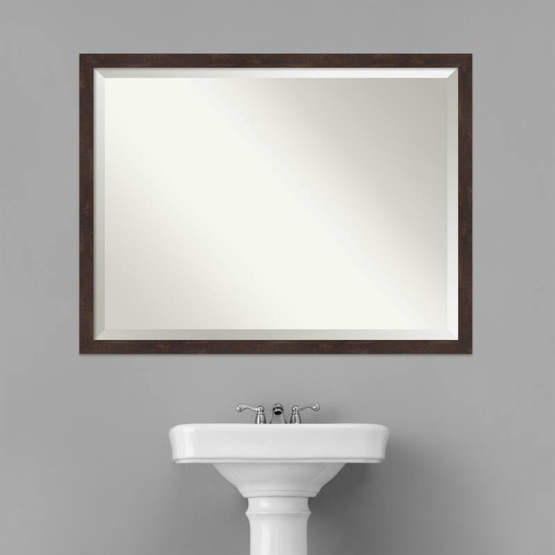 Beveled Wood Bathroom Wall Mirror - Fresco Dark Walnut Frame