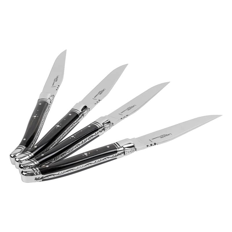Goyon-Chazeau Set of 4 Laguiole Steak Knives with Ebony Wood Handles - Black