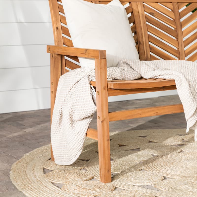 Walker Edison Acacia Wood Outdoor Chevron Love Seat