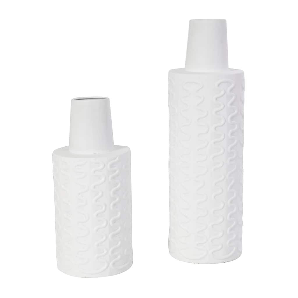 Metal Abstract Wavy Textured Vase - Set of 2 White - Roche River Decor - 5"W x 5"L x 16"H