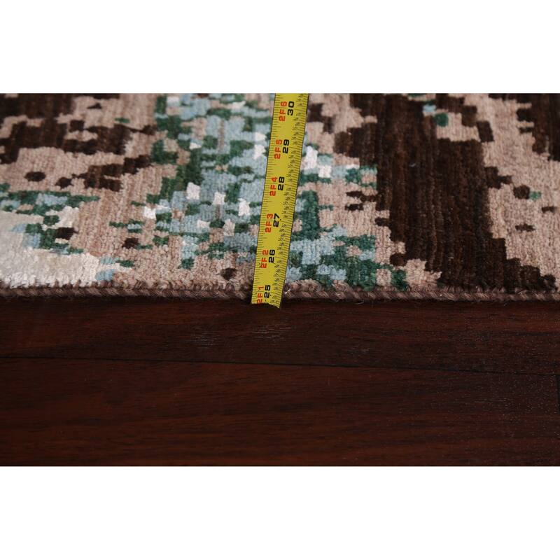 Wool/ Silk Abstract Vegetable Dye Oriental Runner Rug Hand-knotted - 2'7" x 10'2"
