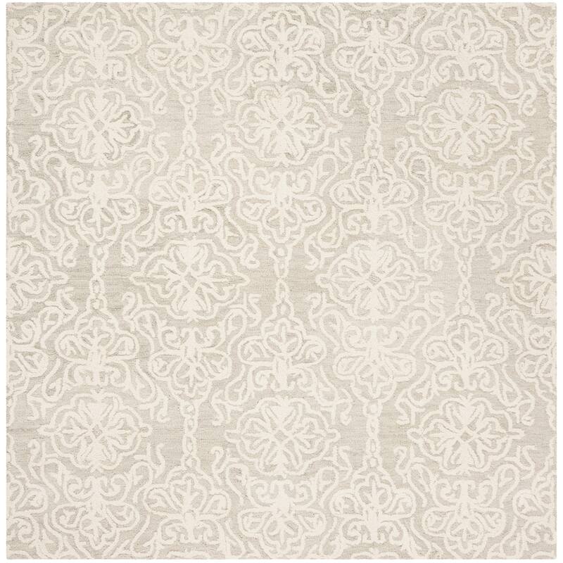 SAFAVIEH Handmade Blossom Mahalia Modern Floral Wool Rug - 6' x 6' Square - Silver/Ivory
