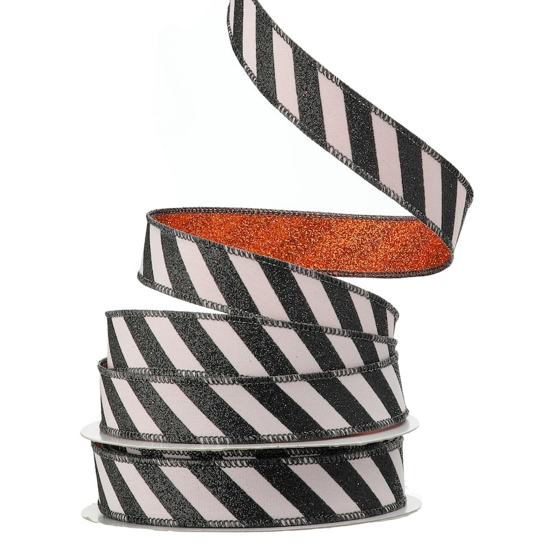 1"x10Y Glitter Stripe Halloween Ribbon