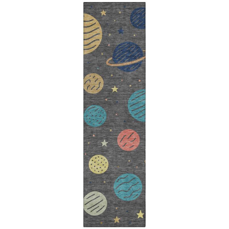 Machine Washable Indoor/ Outdoor Modern Planets Chantille Rug
