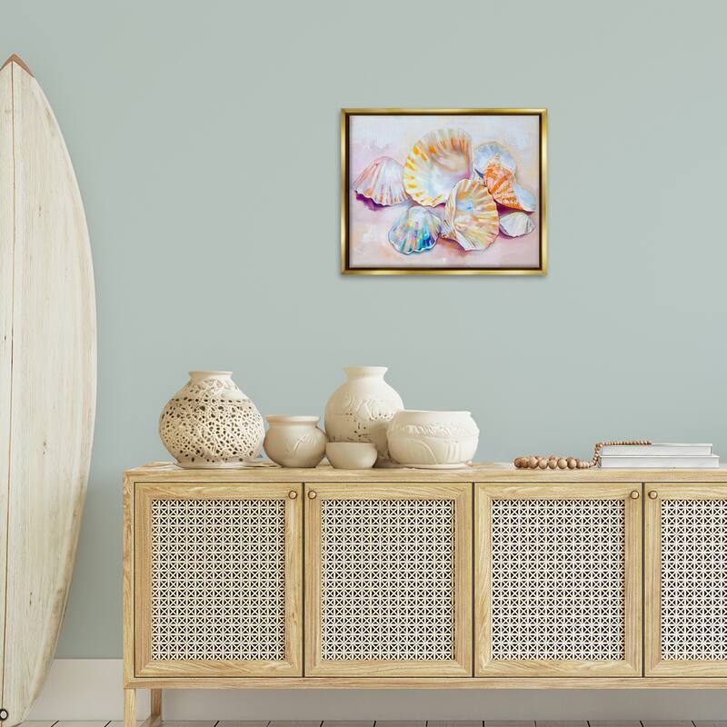Stupell Pile of Various Seashells Framed Floater Canvas Wall Art Design By Arlington Prints