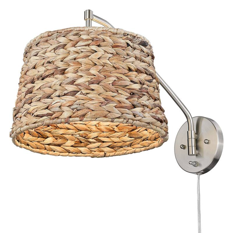 Wry Lighting Ryleigh 1-light Swing Arm Wall Lamp in Pewter and Woven Sweet Grass shade - 1 Light Articulating Wall Sconce