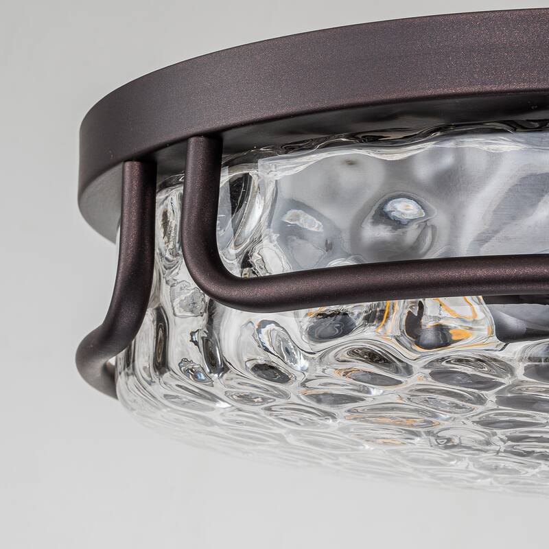 Farmhouse 2-Light Flush Mount Light with Water Ripples Glass