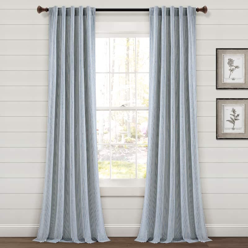 Lush Decor Farmhouse Vintage Stripe Yarn Dyed Cotton Back Tab/Rod Pocket Window Curtain Panels - 95 Inches - Navy