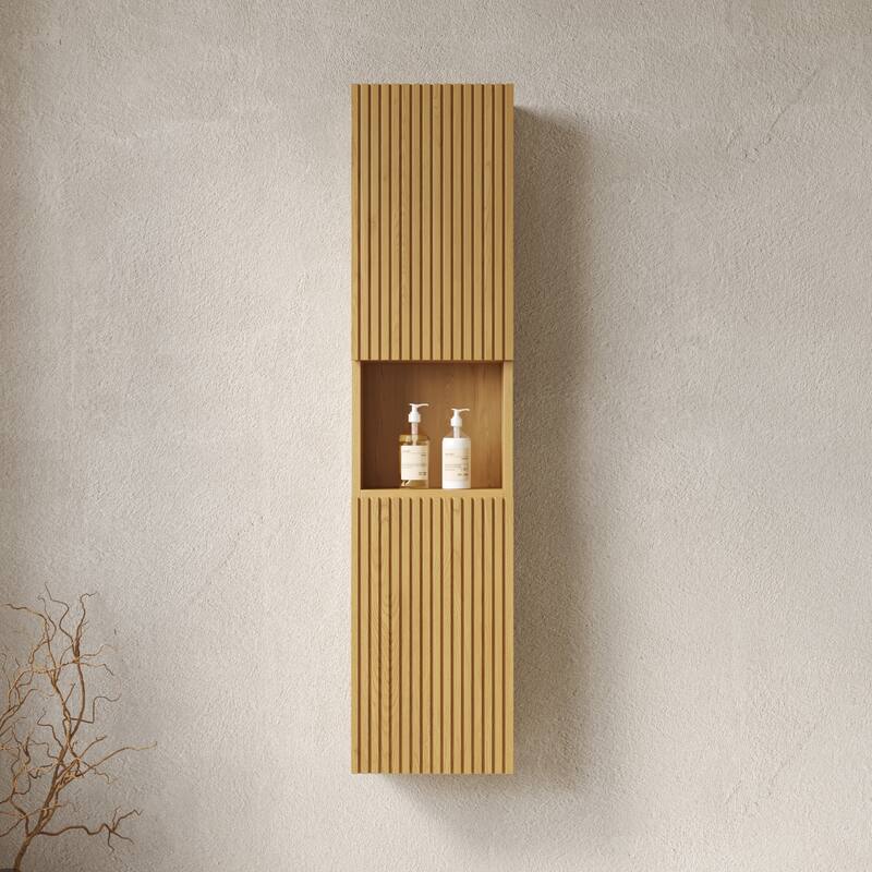 59" Tall Bathroom Wall Mounted Cabinet, Narrow Storage Cabinet with Doors and Shelves, Suitable for Small Spaces