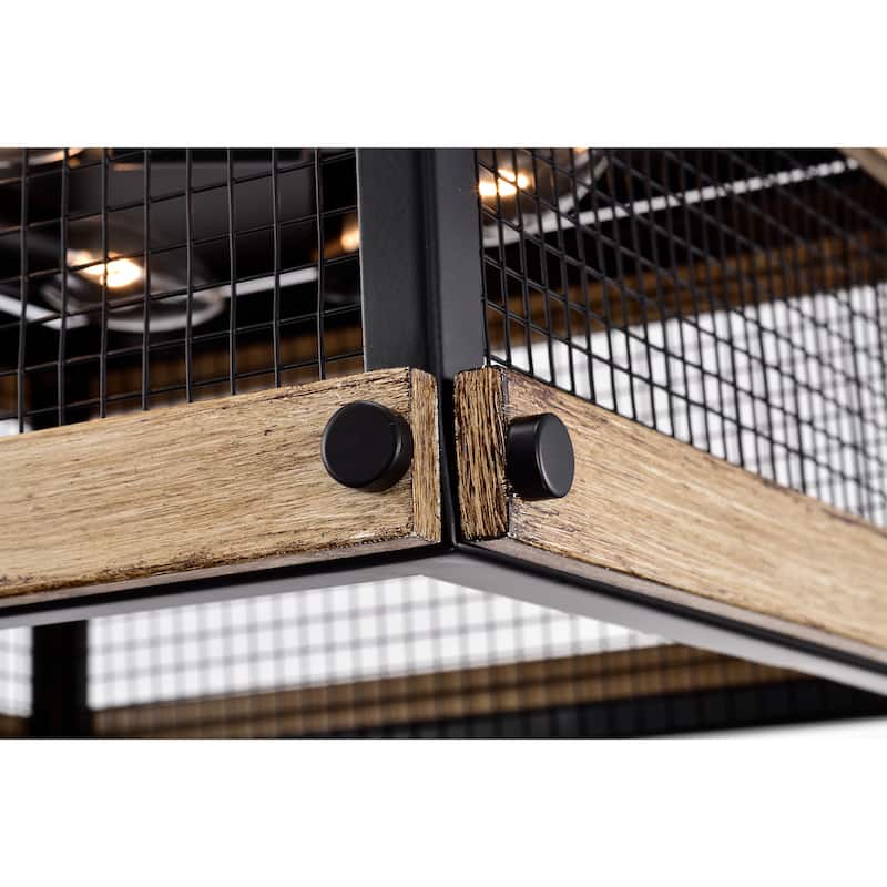 Fynn Matte Black 3-Light Geometric Metal Cage Flush Mount