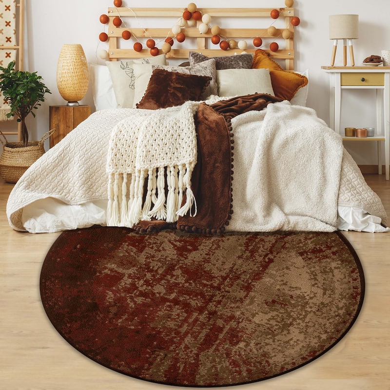Superior Acid Wash Modern Gradient Indoor Area Rug or Runner - 8' Round - Auburn