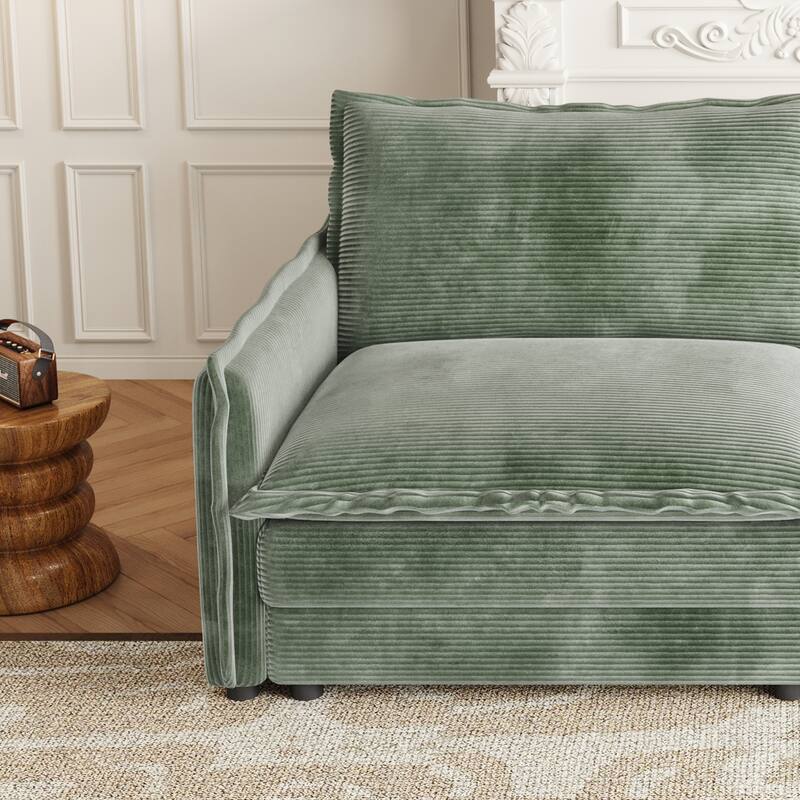 4-Seater Couch with 2 Ottomans, Corduroy Upholstered Cloud Sectional Deep Seat Sleeper Sofa U-Shaped Modular Couch