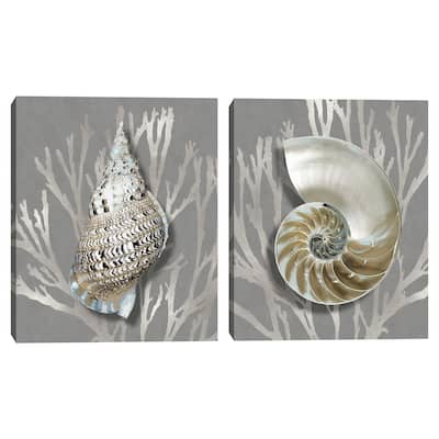 Shell Coral Silver on Gray I & II by Caroline Kelly Canvas Art Prints