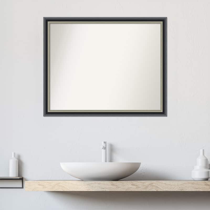 Theo Black Silver Non-Beveled Wood Framed Bathroom Vanity Wall Mirror - Theo Black Silver