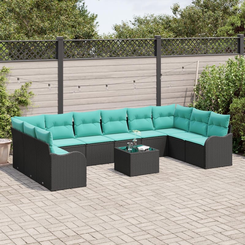 vidaXL 10/11 Garden Sofa Set with Cushions Black/Brown/Grey Poly Rattan - 135.4 x 69.9 x 27.2